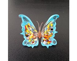 Prachtige grote vlinder van glas - handgemaakte glazen vlinders - blauw beeldje figuurtje - kunstwerk glaswerk