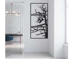 Prachtige metalen 3 panelen boom wanddecoratie met 3D effect! 120 x 60 cm Zwart
