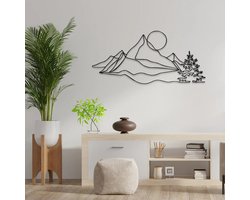 Prachtige metalen bergen wanddecoratie met 3D effect! 50 x 23 cm Zwart