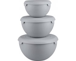 Practic - Set van 3 keukenkommen - Kom - kommenset - kunststof - 1,5l ,3l en 6l - Grijs