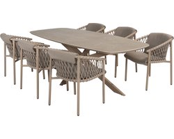 Prado Allora dining tuinset 240x105xH75 cm 7 delig keramiek barrel latte 4 Seasons Outdoor