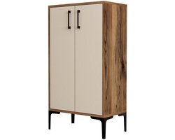 Prag Schoenenkast | 100% MELAMINE | Walnoot, Crème - Emob - Dressoir - Bruin; Beige - Metaal; Spaanplaat