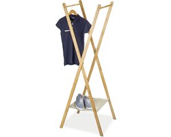 Praktisch inklapbaar kledingrek met bamboe planken - Garderobe rek - HxBxD: 1555 x 50 x 575 cm - Natuurlijke kleur kledingrek