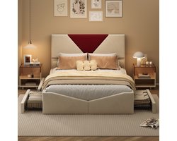 Praktisch tweepersoonsbed 140x190 cm met geïntegreerde lades voor een betere slaapkamerorganisatie, beige
