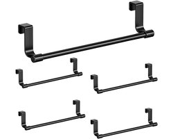 Praktische 5-delige Handdoekhouder voor Deur, Hangende Keukenhanddoekhouder zonder Boren, Ideaal voor Keuken, Badkamer en Slaapkamer, Duurzaam Carbon Staal in Zwart