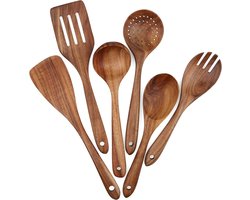 Praktische 6-delige houten keukengereedschap set – perfect voor gebruik met anti-aanbakpannen