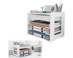 Praktische A4 Desk Organiser met 5 Compartimenten voor Documenten, Papieren en Kantoorbenodigdheden - Ideaal voor Thuis, Kantoor en School (Wit)