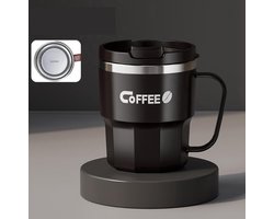 Praktische roestvrijstalen mok, 304 materiaal, mok met handvat en deksel, geschikt voor kantoor, thuis, reizen