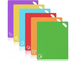 Praktische snijplanken Set van kunststof – 6 Stuks Flexibele Kunststof Snijplanken met Voedseliconen, Antislip & BPA-vrij