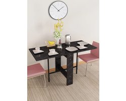 Praktische Tafel – Eettafel – Eettafel uitschuifbaar – Opvouwbaar – Flamingo – 134 x 60 x 72 cm – Zwart en Marmer