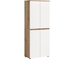 Praktische Universele Kast Wit-Eik - 7 Planken en Kleiderstang - 70x175x37 cm