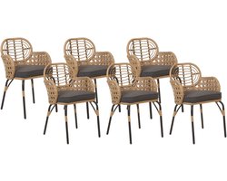 PRATELLO - Tuinstoel set van 6 - Grafietgrijs - Rotan