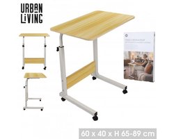 PRATIK Verstelbare Computertafel met Wielen – Laptoptafel – Bijzettafel – 60 x 40 cm – Hoogte Verstelbaar 65-89 cm – Wit