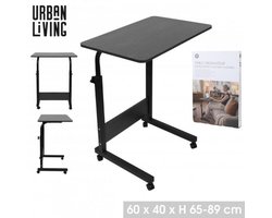 PRATIK Verstelbare Computertafel met Wielen – Laptoptafel – Bijzettafel – 60 x 40 cm – Hoogte Verstelbaar 65-89 cm – Zwart