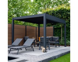 Pratt & Söhne Pergola Rivièra 4x3 m - Moderne terrasoverkapping met elektrische kantelbare Lamellen zonwering - Weerbestendig Paviljoen van aluminium - Prieel met LED-verlichting - Pergola, Carport, Veranda of Tuinoverkapping - Antraciet