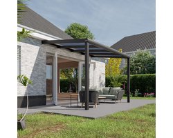 Pratt & Söhne terrasoverkapping 4x2.5 m - Overkapping tuin met helder en weerbestendig polycarbonaat - Veranda met zonwering en poten van aluminium - Antraciet