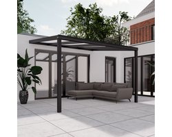 Pratt & Söhne terrasoverkapping 4x3.5 m - Overkapping tuin met opaal polycarbonaat voor zonwering - Veranda van aluminium en weerbestendig - Antraciet