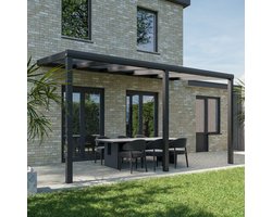 Pratt & Söhne terrasoverkapping 5x2.5 m - Overkapping tuin met helder en weerbestendig polycarbonaat - Veranda met zonwering en poten van aluminium - Antraciet