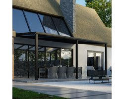 Pratt & Söhne terrasoverkapping 6x3.5 m - Overkapping tuin met helder en weerbestendig polycarbonaat - Veranda met zonwering en poten van aluminium - Antraciet