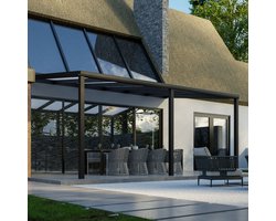 Pratt & Söhne terrasoverkapping 6x3.5 m - Overkapping tuin met opaal polycarbonaat voor zonwering - Veranda van aluminium en weerbestendig - Antraciet