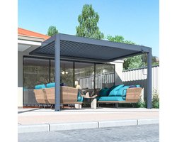 Pratt & Söhne terrasoverkapping Rivièra 4x3 m - Overkapping tuin met kantelbare lamellen voor zonwering - Veranda van aluminium en weerbestendig - Antraciet