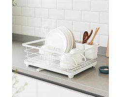 Precisie Home - Afdruiprek Wit – Compact & Modern – Met Lekbak en Bestekhouder – Voor Borden, Glazen en Bekers