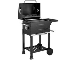 Premie Houtskool Barbecue - Compacte Smoker Barbecue - Barbecuegrill - Grillwagen - Houtskoolgrill met Deksel, Bijzettafel, Deksel, Thermometer, Planken - Verplaatsbaar - BBQ voor buiten, tuin - Zwart