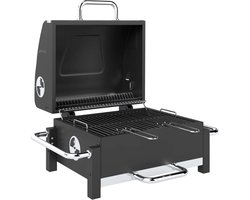 Premie Stalen Houtskool Barbecue - Smoker Barbecue - Draagbare Houtskoolgrill - met Deksel, Verstelbare Ventilatie, Houtskoolbak met 2 Niveaus, Thermometer - BBQ voor Kamperen, Buiten, Tuin - 74,5 x 54 x 46 cm - Zwart