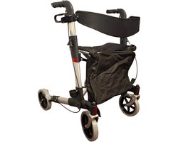Premis Lichtgewicht Design Rollator – Zilver - Opvouwbare Rollator met Zitting, Boodschappentas en Stokhouder – 7,5 kg – Verstelbare Handgrepen – Modern Design