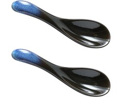 Premium - Aziatische soeplepels in Japanse stijl, blauw keramisch, porselein, retro design voor granen, stoofschotels en soep
