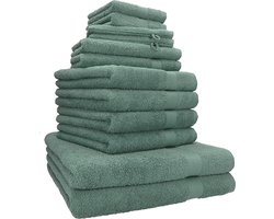 Premium Badstof Handdoekenset - Hoogwaardige Kwaliteit - Stijlvol - 12-Delig - Hoogegroen/Dennengroen