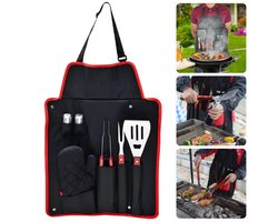Premium BBQ Gereedschap Set - BBQ Schort - Barbecue Accessoires - 7-Delig - Roestvrijstaal - Inclusief Spatel, Vork, Vleestang & Meer - BBQ Tang - Inclusief EBOOK