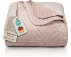 Premium Bedsprei 170x210 cm – Zachte Fluwelen Sprei met Bladmotief – Kreukvrij & Onderhoudsvriendelijk – Voor Bed & Bank – Beige