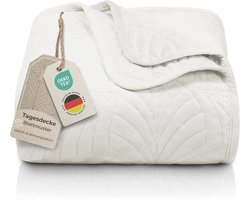Premium Bedsprei 170x210 cm – Zachte Fluwelen Sprei met Bladmotief – Kreukvrij & Onderhoudsvriendelijk – Voor Bed & Bank – Crème