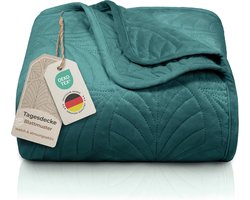 Premium Bedsprei 200x220 cm – Zachte Fluwelen Sprei met Bladmotief – Kreukvrij & Onderhoudsvriendelijk – Voor Bed & Bank – Donkergroen