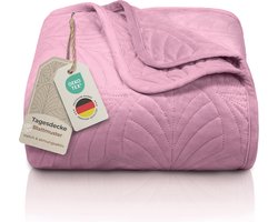 Premium Bedsprei 240x260 cm (oudroze) – Fluwelen Sprei met Bladmotief – Zachte & Kreukvrije Deken voor Bed en Bank – Onderhoudsvriendelijk & Naadloze Stiksels