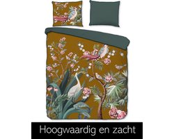 Premium Biologisch Katoen/Satijn Tweepersoons Dekbedovertrek Kraanvogel Oker | 200x200/220 | Luxe En Comfortabel | Hoogwaardige Kwaliteit