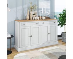Premium - Buffetkast - Eetkamer - Woonkamer - Sideboard - 4 Deuren - 2 Laden - Natuurhouten - Antiek Wit - Messing Grepen - Geschikt voor ​ ​ - Kleur of model - 150cm - Informatie - 1503 Buffetkast met 4 Deuren en 2 Laden in Antiek Wit​
