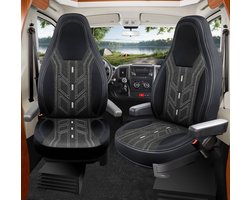 Premium Camper stoelhoezen voor Karmann Davis Lifestyle BC4 in Zwart/Antraciet (2 losse stoelen)