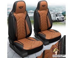 Premium Camper stoelhoezen voor Karmann Davis Lifestyle DPL511 in Zwart/Chocoladebruin (2 losse stoelen)