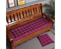 Premium getuft bankkussen voor 1-3-zits rieten stoelen buiten/binnen tuin, terras, loveseat en schommelstoelkussen met striklinten rood, 19 x 63 cm en paars, 21 x 79 cm