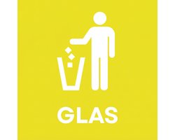 Premium Glasafval Sticker – 98 x 98 mm – Voor Kliko, Container & Afvalbak – UV- en Weerbestendig – Mat