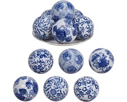 Premium - Handgemaakte blauwe en witte porseleinen ballen (6 stuks) voor decoratieve Chinoiserie, met 2,5 mm gat - keramische bollen voor middenstuk, kom, vazen, lade, tafels - thuis en vakantie decoratie - 6 cm.
