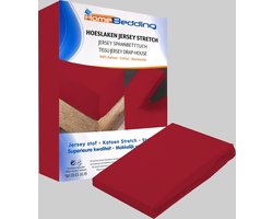 Premium hoeslaken-jersey-100% katoen-stretch- Lits-jumeaux-180x200+30cm -geschikt voor boxspring- Rood