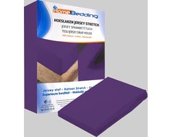 Premium hoeslaken-jersey-100% katoen -stretch-Lits-jumeaux-200x200 +40cm-Hoekhoogte- geschikt voor boxspring-  -Paars