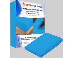 Premium hoeslaken-jersey-100% katoen -stretch-Lits-jumeaux-200x220 +40cm- Hoekhoogte- geschikt voor boxspring -Blauw