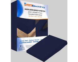 Premium hoeslaken-jersey-100% katoen -stretch-Lits-jumeaux-200x220 +40cm-Hoekhoogte- geschikt voor boxspring--Donkerblauw