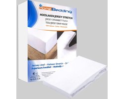 Premium hoeslaken-jersey-100% katoen -stretch-Lits-jumeaux-200x220 +40cm-Hoekhoogte- geschikt voor boxspring-  -Wit