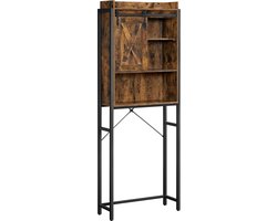 Premium Home- WC-plank - badkamerplank - met kast - stalen frame - voor wasmachine - eenvoudige montage - industrieel ontwerp - 64 x 24 x 171 cm - vintage bruin-zwart BTS003B01