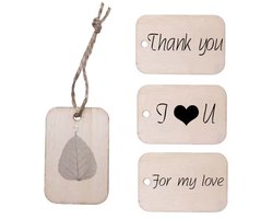 Premium Houten label - 4 Stuks - Met touw - 5.2cm x 3.5cm - Mini labels - DIY - Schrijfbaar - Wenslabel - Kaart - Cadeaulabel - Houten Tag - Rechthoek - Geschenklabel - Decoratie - Labels - Plantlabels